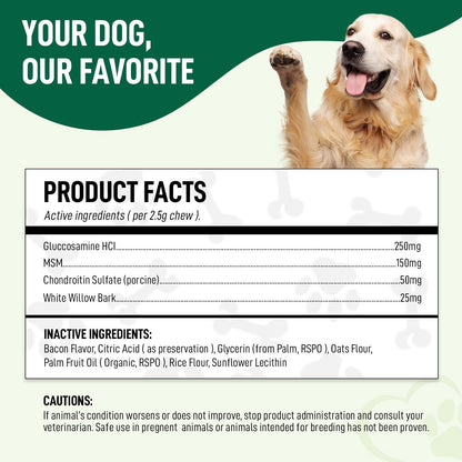 My Dog Sanctuary Hip & Joint Supplement for Dogs – 120 Soft Chews, Bacon Flavor | Glucosamine, Chondroitin & MSM for Mobility, Flexibility & Cartilage Support | for All Breeds