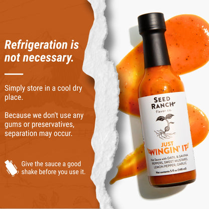 Seed Ranch Just Wingin' It Hot Sauce, 5 fl oz., Medium Heat, Datil and Savanna Peppers, Small-Batch Organic Gourmet Sauces, Vegan, Non-GMO, Gluten-Free, As Seen on Hot Ones S27