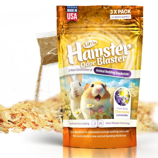 LITTLE SAVER Hamster Odor Blaster | a New Generation Of Animal Bedding Deodorizer | Unique Slow Release Formula | Natural Fresh Scent - Lavender & Chamomile | Up to 15 Weeks Supply | 3 x 0.5oz bags