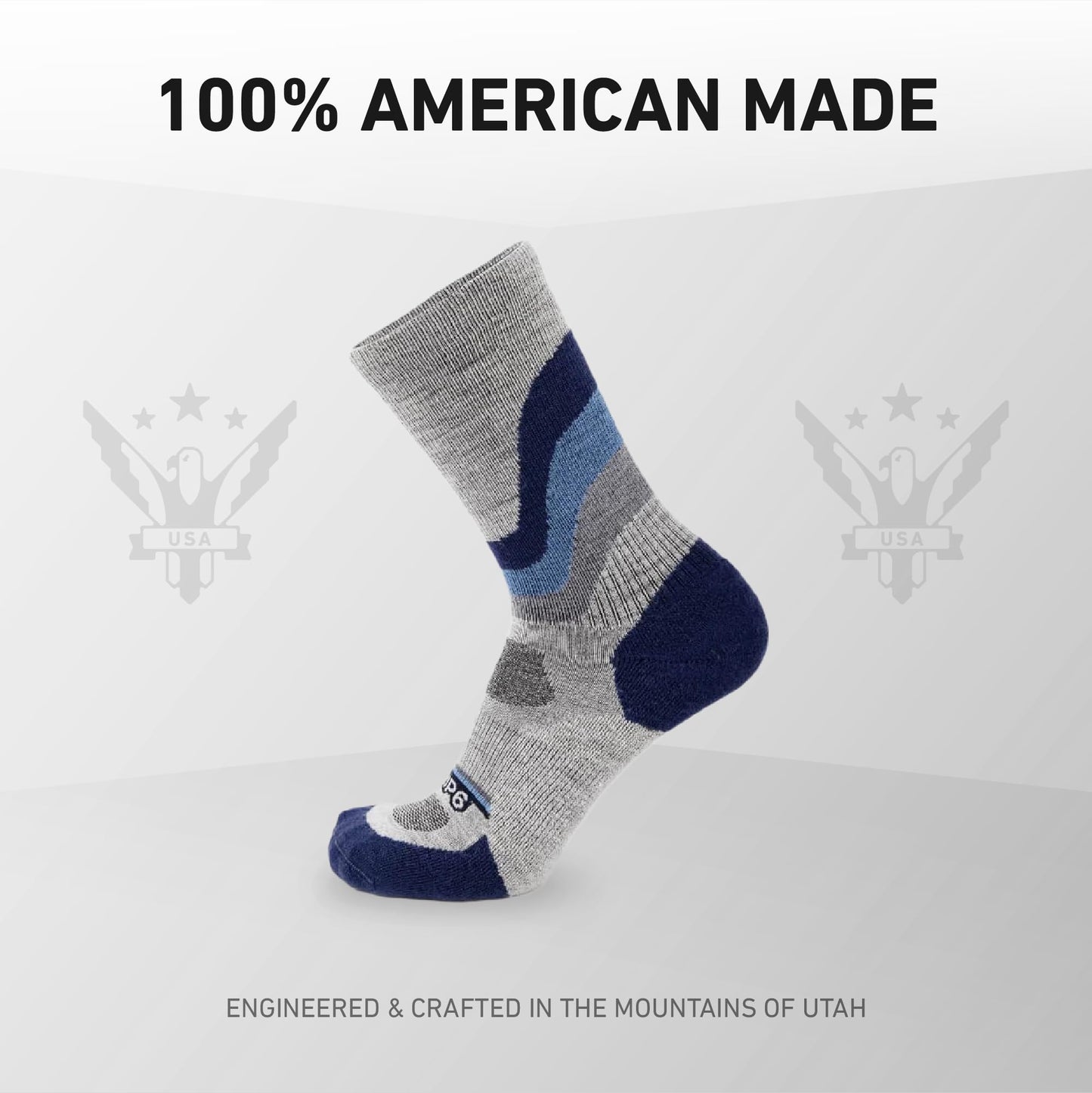 GRIP6 Crew Socks - Merino Wool Socks Made in the USA, Lightweight Wool Hiking Socks, Crew Socks for Men and Women - Cold Weather Gear