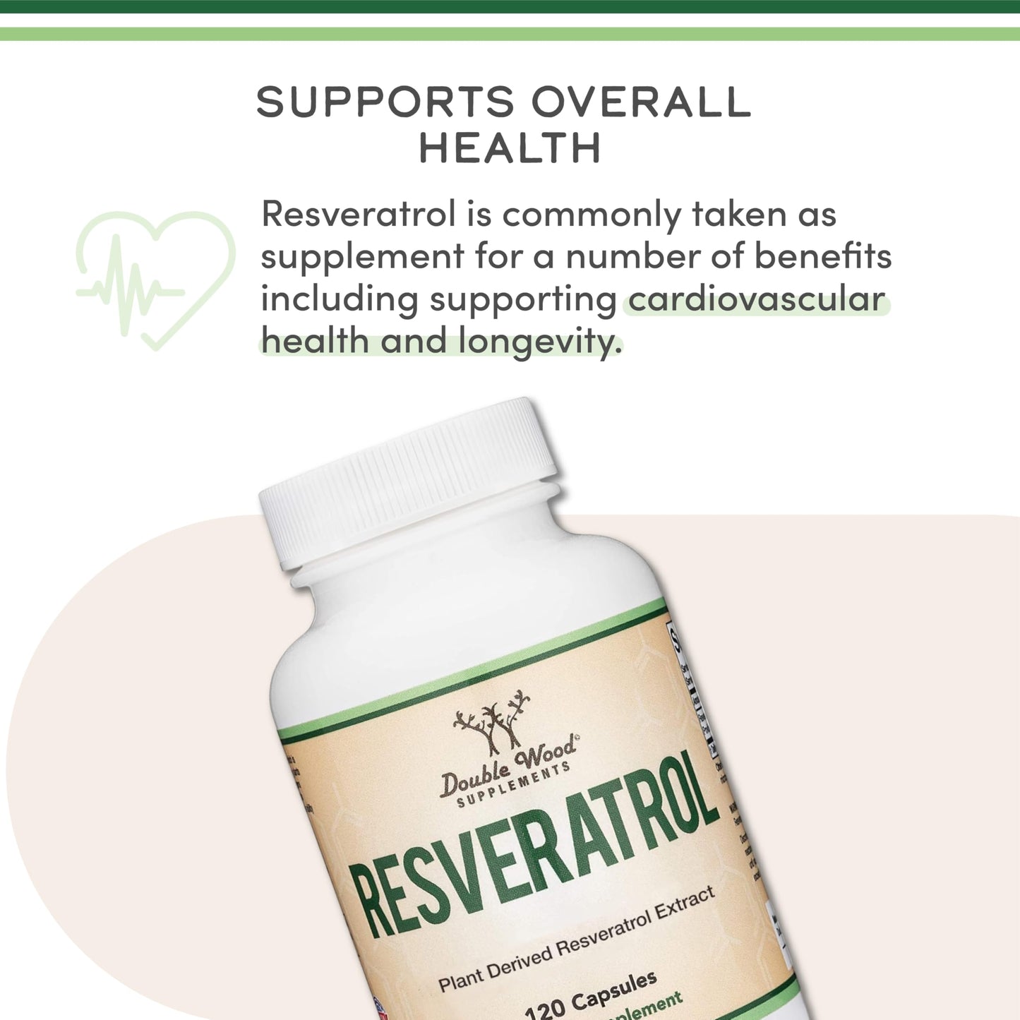 Resveratrol Supplement 500mg Per Serving, 120 Capsules (Resveratrol Polygonum Root Extract Providing 50% Trans Resveratrol) Healthy Aging Support by Double Wood