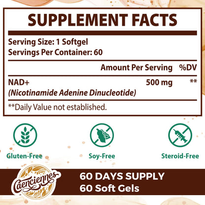 Liposomal NAD+ 500 MG Supplement, True NAD Plus Supplement, Superior Absorption, Boost NAD+ More Efficient Than Nicotinamide Riboside for Cellular Energy, Healthy Aging, 60 Serving