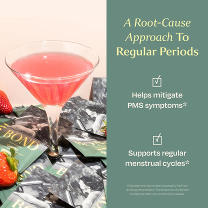 BOND Cycle Care – PMS Support Supplement & Hormone Balance for Women – Cortisol Reducer with Ashwagandha, L-Tryptophan, Magnesium, Cramps & Mood Relief, Strawberry Drink Mix - 20 Travel Packs