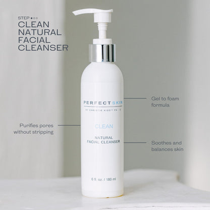 PERFECT SKIN BY CHRISTIE KIDD, PA-C Clean Natural Facial Cleanser – Gentle Face Wash with Aloe, Olive Leaf & Tea Tree – Soothes, Hydrates, Deep Cleans Pores – 6 fl oz (180 ml)