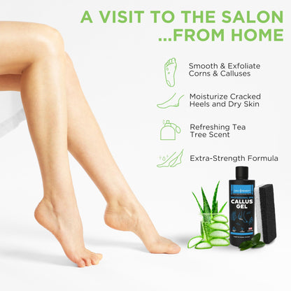 Professional Foot Callus Remover Gel Set - Calloused Feet Remover with Pumice Stone - 8oz Made in USA