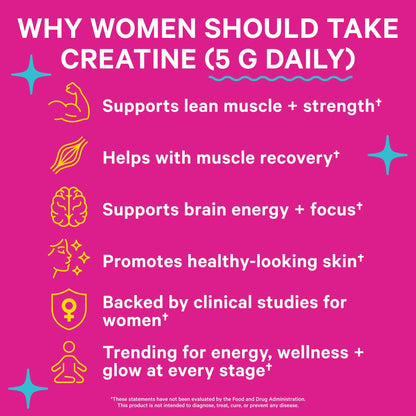 Pink Stork 5g Micronized Creatine Monohydrate Powder for Women - Support Muscles, Cellular Energy, Cognitive Function - Essential Amino Acid - Clean Alternative to Pills or Gummies - 30 Servings