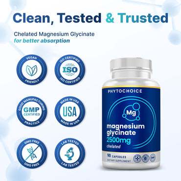 High Potency 2500mg Magnesium Glycinate Supplement for Men and Women, Chelated for High Absorption Pure Elemental Magnesio Complex - Support Sleep, Nerve & Muscle Health, Made in USA - 1 Month Supply