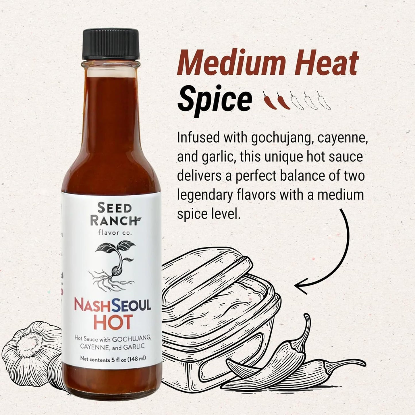 Seed Ranch Elite Heat Hot Sauce Collection, Variety Pack of 4, Medium to Spicy Bundle Gift Set, Small-Batch Organic Gourmet Sauces with Premium Ingredients, Vegan, Non-GMO, Gluten-Free