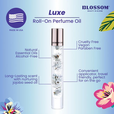 Blossom Roll on Perfume for Women Alcohol Free Rollerball Perfume Oil with Essential Oils, Infused with Real Flowers, Made in USA, 0.20oz (Dark Berries, Plum, Vanilla, Sugar), Blackberry Spice