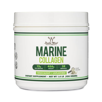 Double Wood Supplements Marine Collagen Powder (1 LB / 16 OZ of Quick Dissolve Marine Collagen Peptides) Wildcaught, Unflavored, Micronized - Scoop Included, No Fillers (38 Servings of 12 Grams Each)