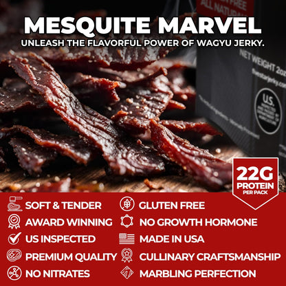 Five Star Wagyu Mesquite Beef Jerky, Soft & Mouth Melting Tender Jerky, Award-Winning Premium Beef Jerky, No Artificial Ingredients, Premium Gift Snack, Nitrate/Nitrite-Free, Gluten-Free, Wagyu Beef Snacks (2 Pack of 2oz-Total 4oz) Gourmet Beef Jerky