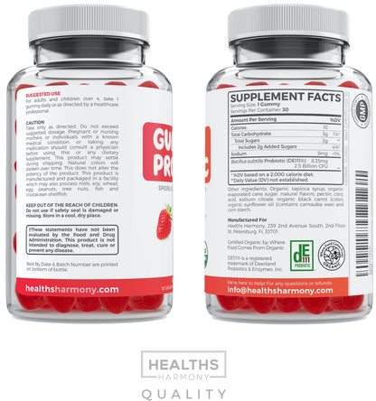 USDA Organic Probiotics for Kids (Non-GMO) Strawberry Flavor Kids Probiotic Gummies for Digestion & Immune Support - 2.5 Billion CFU of DE111 Spore Forming Strain for Maximum Survivability - 30 Gummys