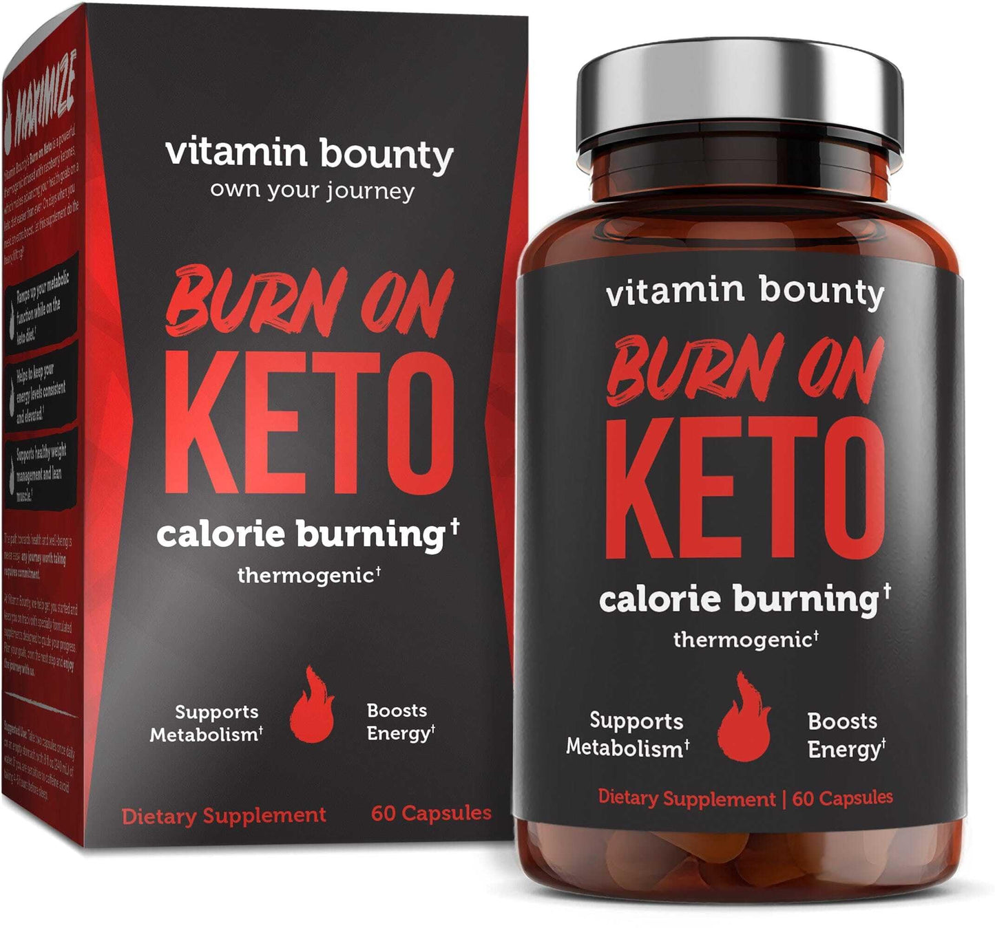 Vitamin Bounty Burn On Thermogenic Keto Fat Burner for Men & Women - Weight Loss Supplement with Raspberry Ketones - Metabolism Booster, Energy Pills, Appetite Suppressant - 60 Capsules
