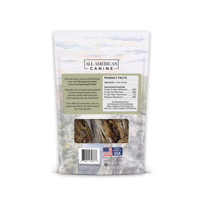 All American Canine 10 Natural Duck Head Dog Treats – Single Ingredient, Dehydrated & Digestible – Low-Fat, High-Protein Chew for Training & Dental Health – Made in USA