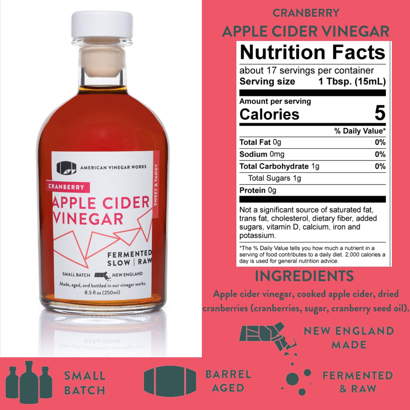 American Vinegar Works - Cider Lovers Vinegar - Includes Apple, Cranberry Apple, Hot Apple, and Wild Blueberry Vinegars Packed in a Custom Box - Great for Gifts - 8.5 oz Bottles - 4 Pack