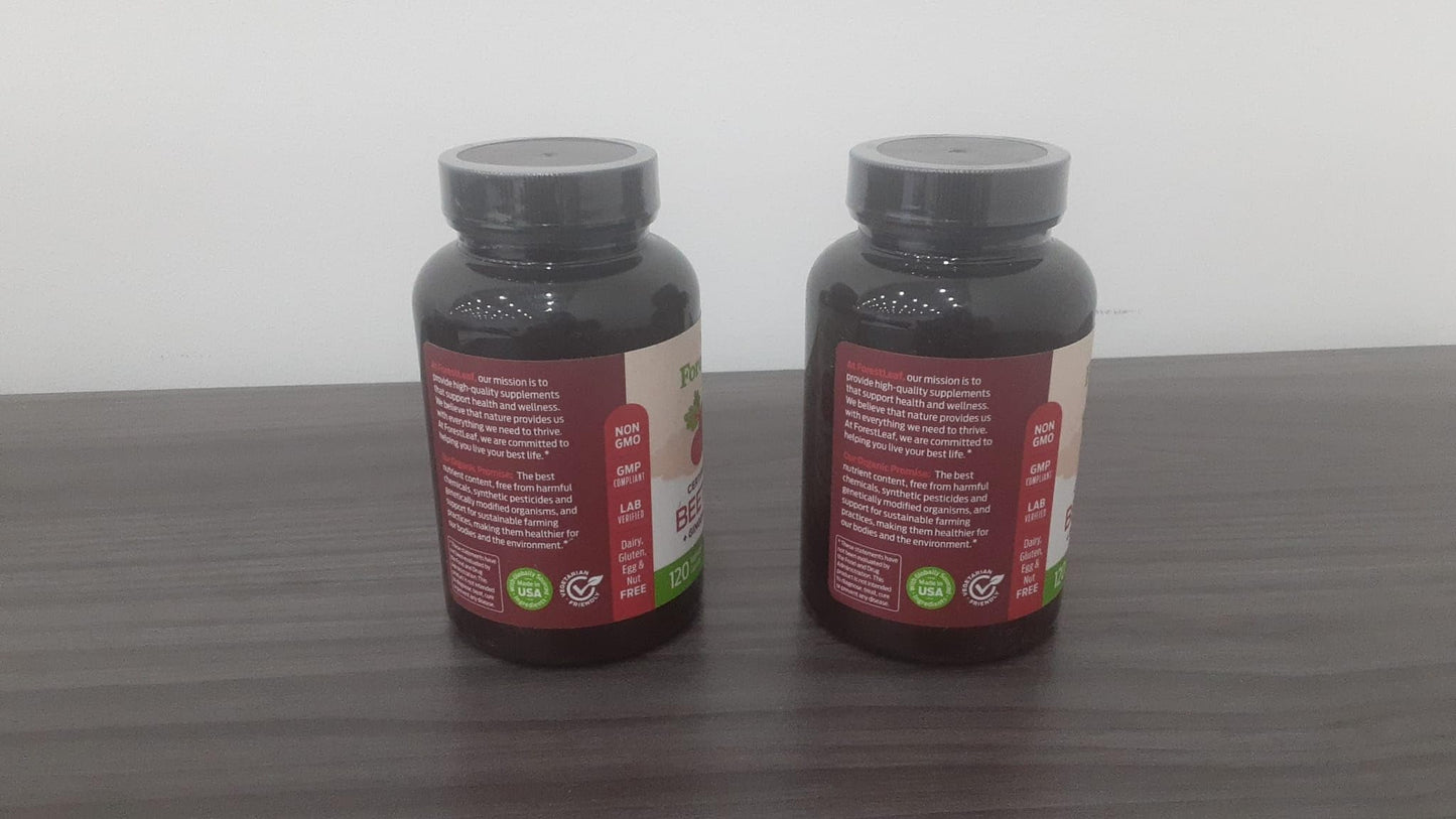 ForestLeaf Beet Root Capsules, 1000mg, 20:1 Extract, with Ginger, Grape Seed, Supports Blood Flow, Energy (120 Count (Pack of 2))