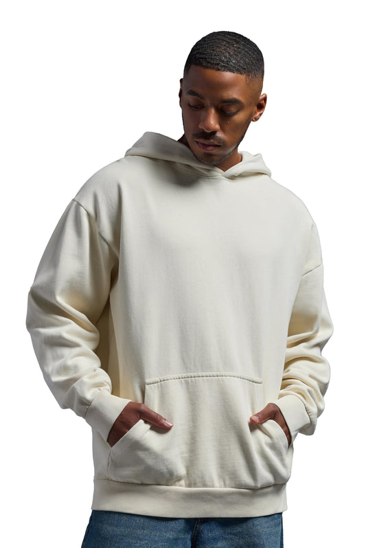 Expert Brand USA-Made Men's Oversized Heavyweight Cotton Pullover Hoodie, Natural, Large