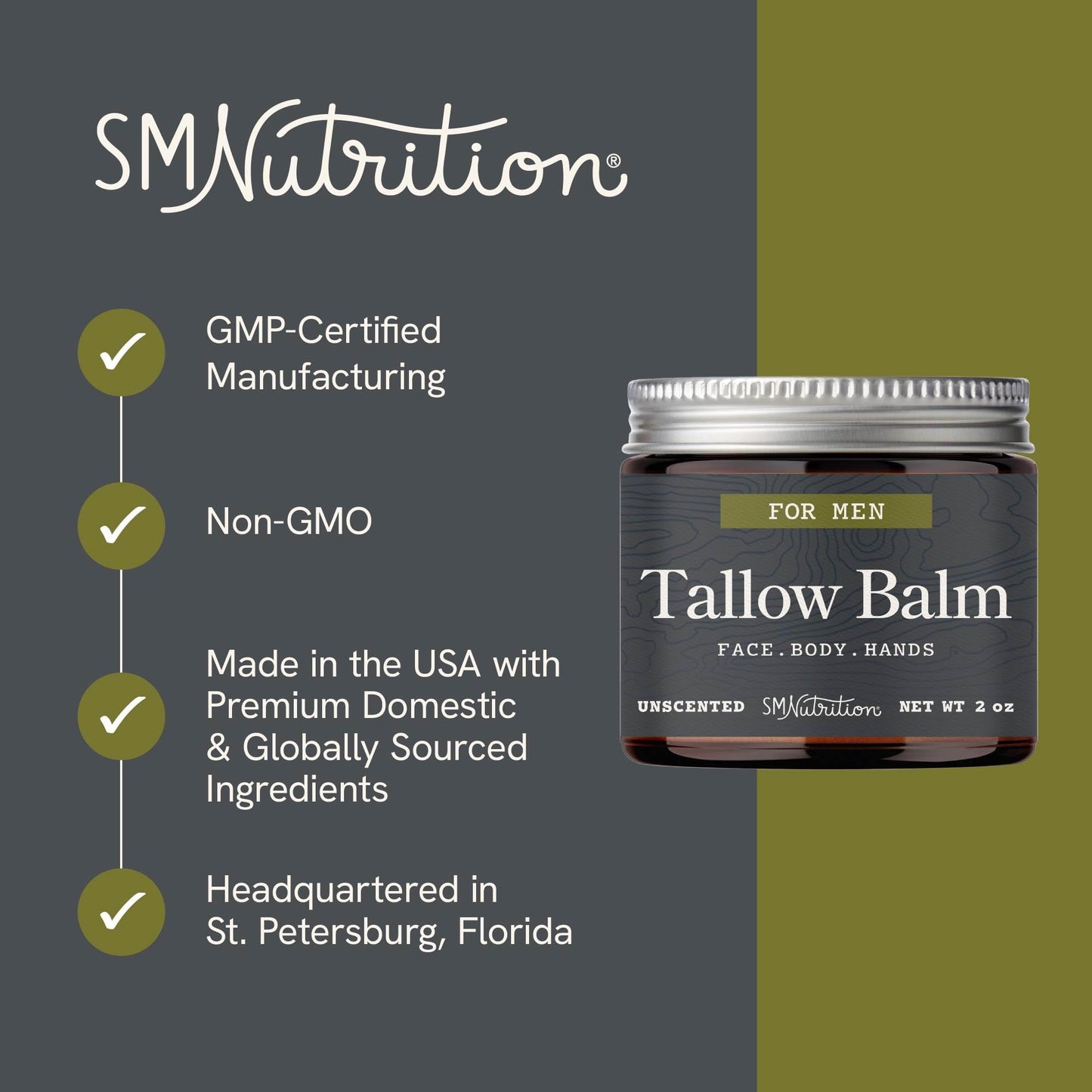 Beef Tallow Balm for Men | Face & Body | Men’s Beef Tallow for Skin Health & Barrier Support | Unscented | Moisturizing Face, Body & Hands Balm with Organic Beeswax | Grass-Fed & Cruelty-Free | 2 oz