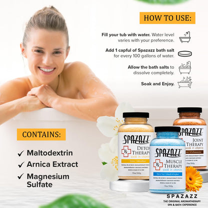 Spazazz Hot Tub Aromatherapy RX Muscle Detox Joint Bath Salt Crystals Bundle. Three Jars of 19oz Spazazz Hot Tub Crystals with Hot/Cold Towel and 5-Point Full Body Massager