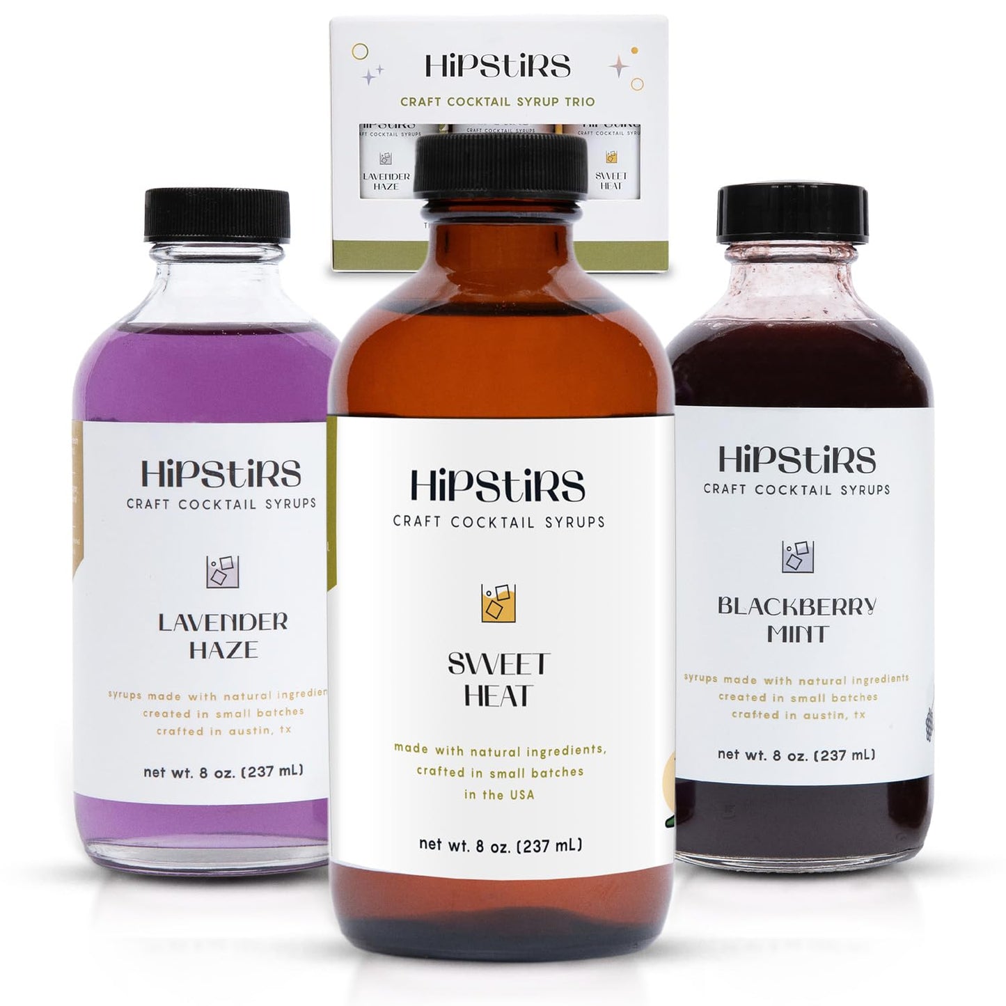 HipStirs Summer Cocktail Syrup Trio | Sweet Heat, Lavender Haze, Blackberry Mint | Craft Drink Mixers for Cocktails & Mocktails | Small Batch, Natural Ingredients (3 Pack, 8oz Bottles)