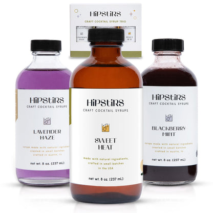 HipStirs Summer Cocktail Syrup Trio | Sweet Heat, Lavender Haze, Blackberry Mint | Craft Drink Mixers for Cocktails & Mocktails | Small Batch, Natural Ingredients (3 Pack, 8oz Bottles)