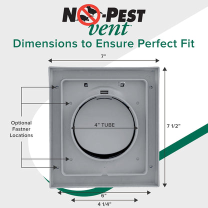 NO-PEST VENT, Exclusive Dual Door Dryer Vent Cover Outdoor 4 inch, Made in USA w Highest UV Resistant Plastic in any Outdoor Vent Cover (Slate Grey, 4 inch With 12" Duct Tube)