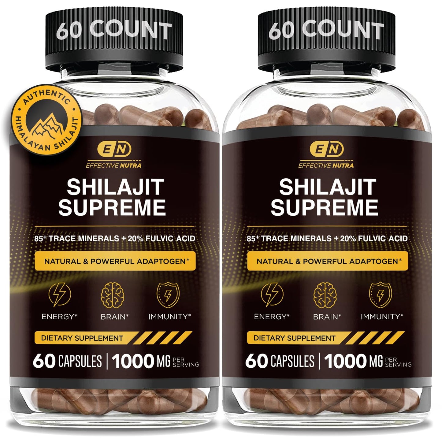 EFFECTIVE NUTRA Pure Shilajit Capsules for Men & Women - Pure Himalayan Shilajit for Men & Women - High in Trace Minerals & Fulvic Acid - 10000mg of Authentic Shilajit Extract per Serving (120 Count)
