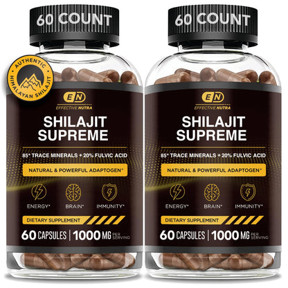 EFFECTIVE NUTRA Pure Shilajit Capsules for Men & Women - Pure Himalayan Shilajit for Men & Women - High in Trace Minerals & Fulvic Acid - 10000mg of Authentic Shilajit Extract per Serving (120 Count)
