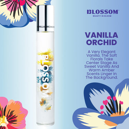 Blossom Roll on Perfume for Women Alcohol Free Rollerball Perfume Oil with Essential Oils, Infused with Real Flowers, Made in USA, 0.20oz (Vanilla, Amber), Vanilla Orchid
