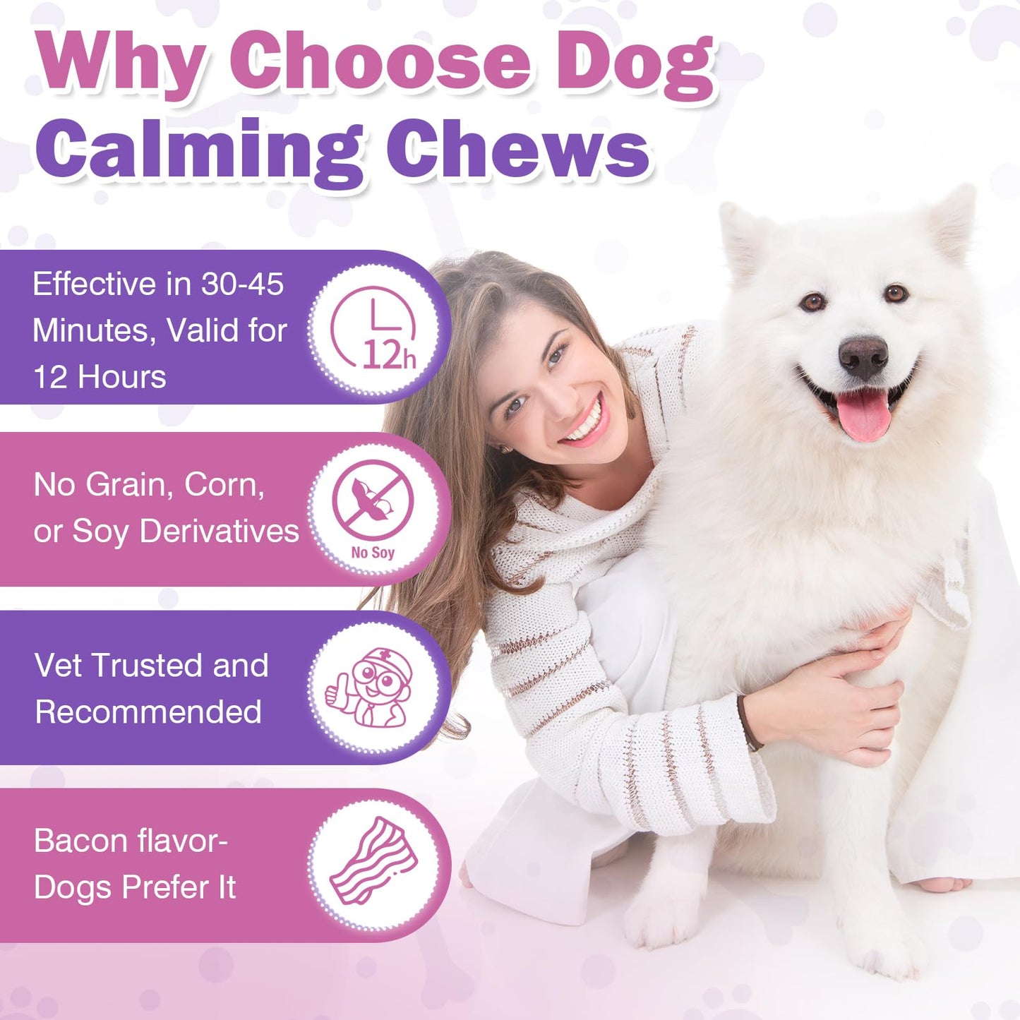 Hemp Calming Chews for Dogs (Bacon Flavor) 200pc Dog Calming Treat and Bites with Hemp Oil - Anxiety and Stress Relief Treats for Dogs Puppy Melatonin Sleep Aid Calm Dog with Noise,Thunder,Barking,Separation,Chewing