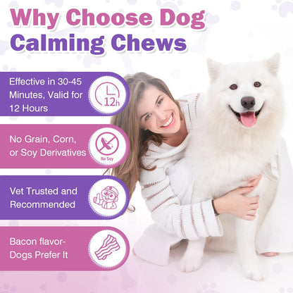 Hemp Calming Chews for Dogs (Bacon Flavor) 200pc Dog Calming Treat and Bites with Hemp Oil - Anxiety and Stress Relief Treats for Dogs Puppy Melatonin Sleep Aid Calm Dog with Noise,Thunder,Barking,Separation,Chewing