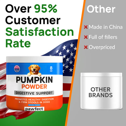 PAWFECTCHEW Pumpkin Powder for Dogs - 8oz Powdered Supplement High Fiber for Dogs Stool Softener - Treat Diarrhea, Constipation, Upset Stomach, Food Sensitivity - Improve Digestion - Made in USA