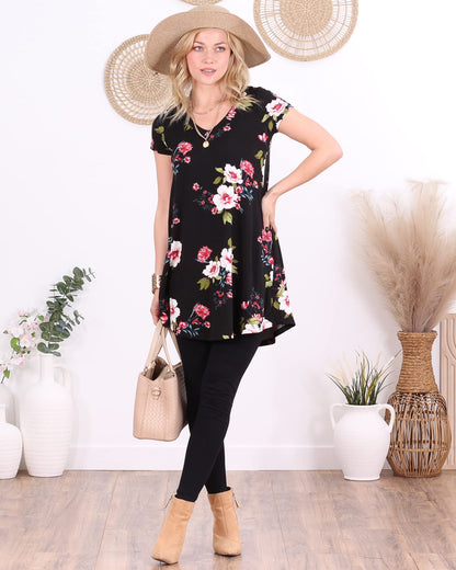 Popana Womens Short Sleeve Summer Tunic Tops to Wear with Leggings Loose Fit Made in USA Floral