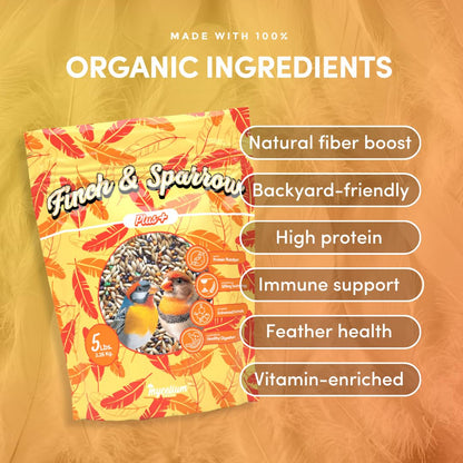 Mycelium Organic Finch & Sparrow Plus Feed (5 LB Bag) | High-Protein, Vitamin-Enriched Wild Bird Seed for Finches & Sparrows | Easy to Digest Seeds, Filler-Free | Non-GMO, Made in USA