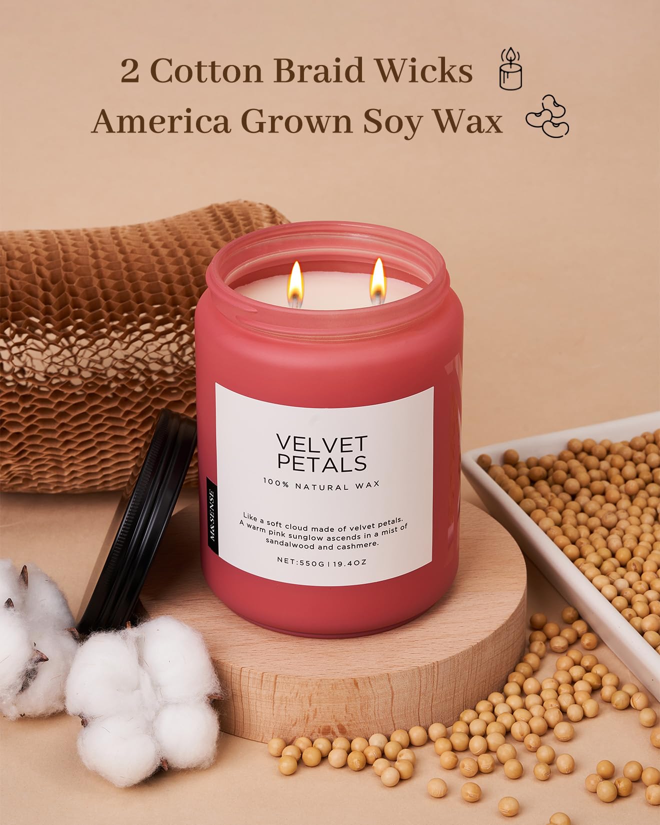 M&SENSE Velvet Petals Large Soy Candles for Home Scented, Organic Natural Soy Wax 19.4oz 110 Hour Long Lasting, Luxury Floral Scented Candle Gifts for Women