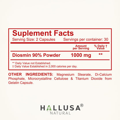 Hallosmine Advance Diosmin 1000mg, Leg Circulation, Heavy Legs, Varicose Veins, Circulatory Supplement, Vein Support & Blood Circulation Supplement - 60 Caps