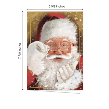 Canopy Street Masterpiece Sparkling Santa Christmas Cards / 16 Festive Holiday Cards Set With White Envelopes / 5 5/8" x 7 7/8" Winter Gold Foil Greeting Cards With Inside Verse/Made In The USA