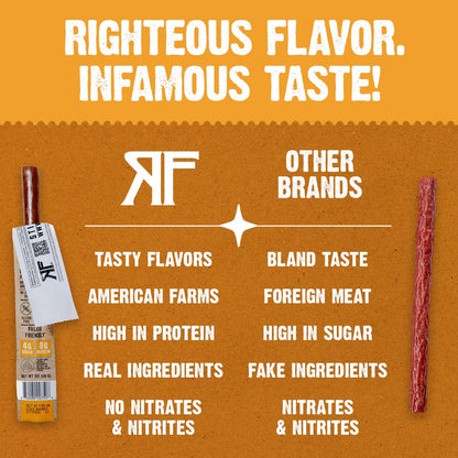 Righteous Felon Meat Sticks | 100% Pork Sticks | Gluten Free & Keto Meat Sticks | Low Sugar & High Protein Pork Sticks | Healthy Snack for Adults | Jerky Gifts for Men | Street Taco, 10 Pack