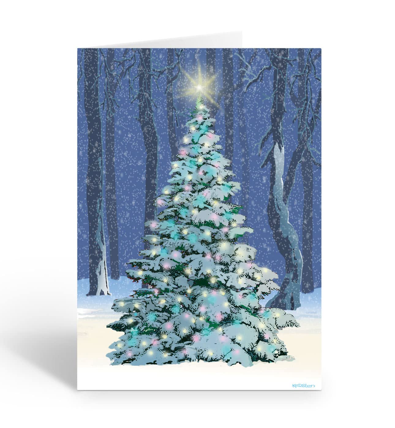 Stonehouse Collection | Christmas Tree Holiday Card - 18 Christmas Cards & Envelopes - USA Made - Tree In Forest (Standard)
