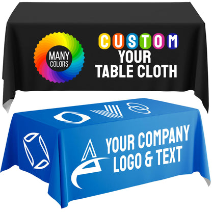 Personalized Tablecloth for Events - Ships Next Day, Made in USA - Birthdays, Weddings, or Tradeshow Events, Machine Washable Polyester Fabric, Available in 4 Sizes, Custom Tablecloth (54"x96")