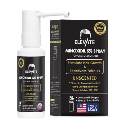 Elevate Hair Regrowth Treatment 5% Minoxidil Spray for Men - Clinically Proven Formula Fast Absorbing for Hair Loss and Growth Unscented Topical Hair Spray for Thinning & Balding Hair - Made in USA
