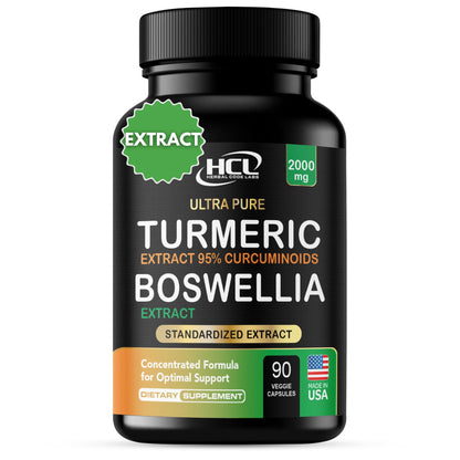 Turmeric Boswellia Extract Supplement 2000 mg – Extra Strength Boswellia Serrata with Turmeric Curcumin - 95% Curcuminoids with Boswellia Extract Capsules - Standardized High Potency - Made in USA