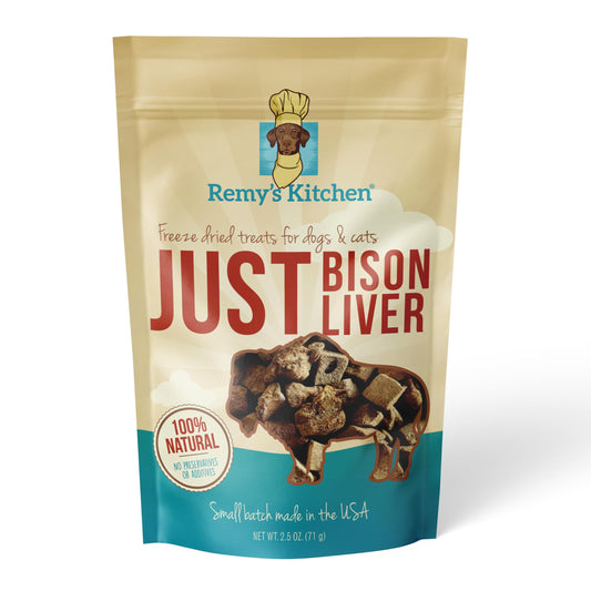 Remy’s Kitchen Just Bison Liver Freeze Dried Dog Treats USA Sourced and Small Batch Made - Human-Grade, All Natural Single Ingredient Dog Treat Without Artificial Preservatives, Grain Free - 2.5 oz