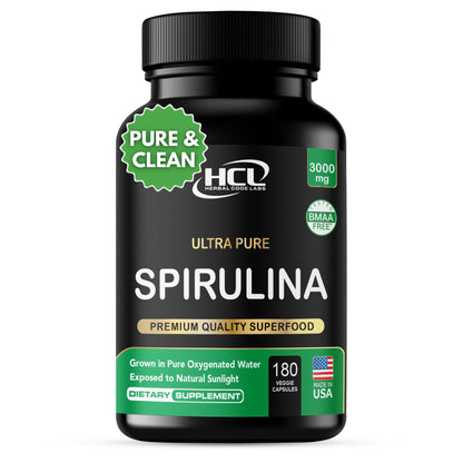 Spirulina Powder Capsules 3000 mg - Purest Non-Irradiated Blue Green Algae - Best Raw Vegan Protein - Green Superfood - Natural Multivitamins – 180 Pills Made in The USA