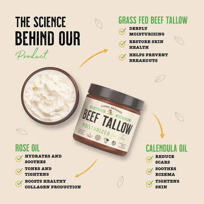 Going Batanas Grass Fed Beef Tallow for Face & Skin (2.6oz) - Hand Made Whipped Tallow Face & Body Moisturizer - Made in USA