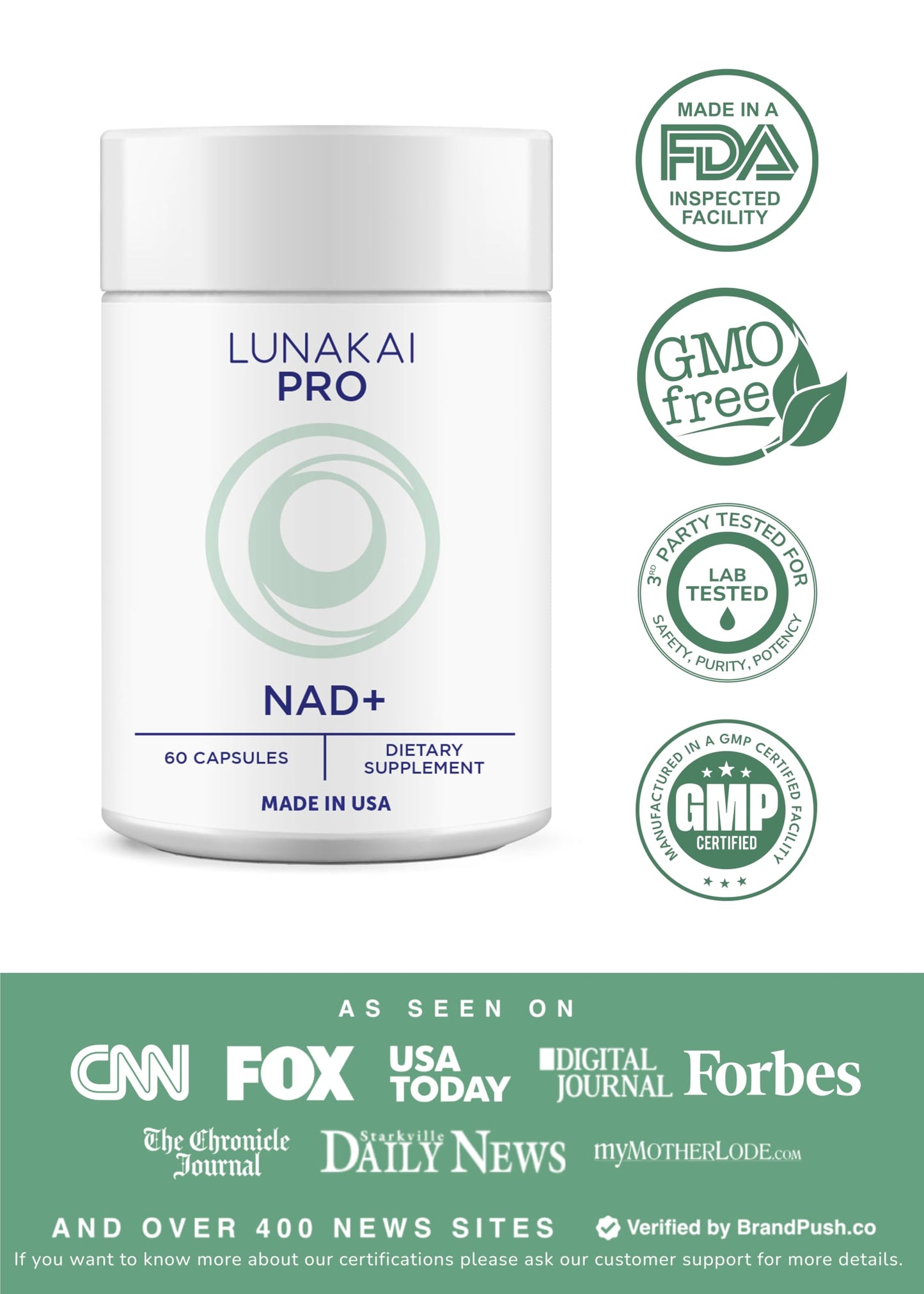 Lunakai PRO USA Made Dual-Pathway NAD+ Formula with NR & Resveratrol – Natural NAD Supplement for Women & Men – Longevity & Cellular Health Support, 60ct