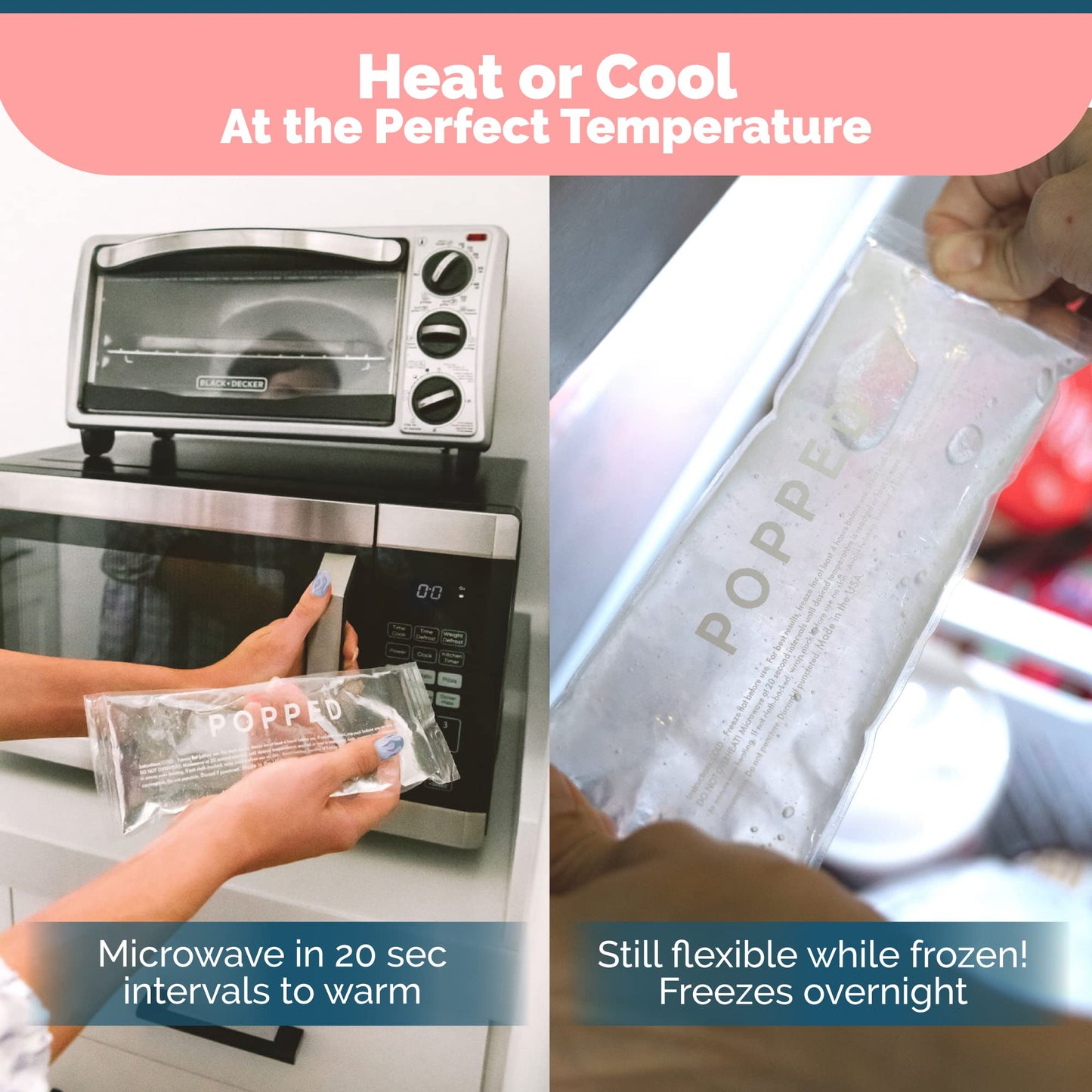 Popped Reusable Hot and Cold Packs | Made in The USA | Perineal Ice Packs, Cooling Pads for Postpartum Essentials | Gel Pack for Pain Relief, Hemorrhoids, and Cramping After Birth (2 Count)