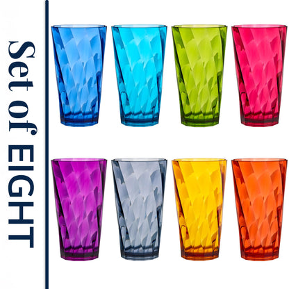 US Acrylic Optix Plastic Reusable Drinking Glasses (Set of 8) 20oz Water Cups in Jewel Tone Colors | BPA-Free Tumblers, Made in USA | Top-Rack Dishwasher Safe