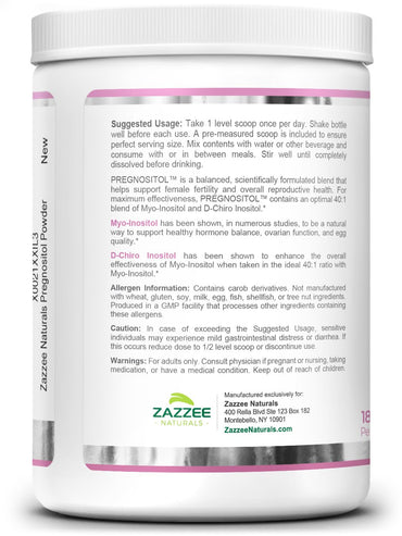 Zazzee PREGNOSITOL Powder, 6 Month Supply, Myo-Inositol and D-Chiro-Inositol 40:1 Fertility Blend, Free Scoop for Exact Dosage, Premium Balanced Formula, 183 Servings, Vegan, All-Natural and Non-GMO