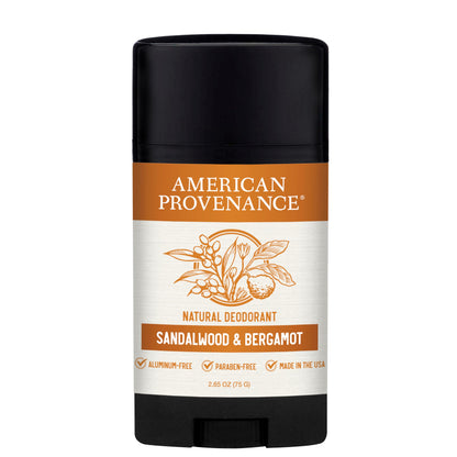 American Provenance All Natural Deodorant for Men - Aluminum Free Deodorant for Men that Lasts All Day - Made in the USA with Essential Oils & Cruelty Free - Sandalwood & Bergamot (1 Pack)
